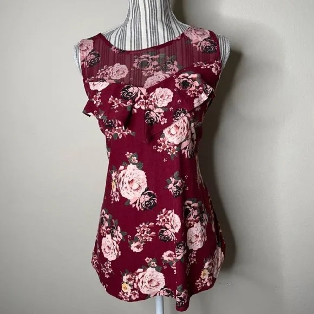 No Boundaries Burgundy Floral Sleeveless Blouse